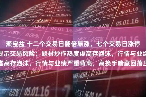 聚宝盆 十二个交易日翻倍暴涨，七个交易日涨停、三度异动！金健米业提示交易风险：题材炒作热度虚高存泡沫，行情与业绩严重背离，高换手暗藏回落压力